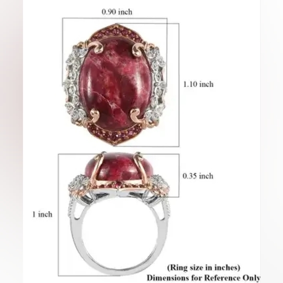 Norwegian Thulite Multi Gemstone Ring in Vermeil RG and Platinum O/Sterling Silv - Picture 8 of 8